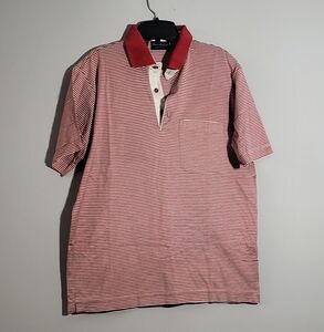 Size 50 Peter Brown Polo Red Striped Polo Short Sleeve TShirt 100% Cotton